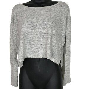 COMMUNITY Grey Marbled Cropped Long Sleeve Shirt 100% Linen Size S